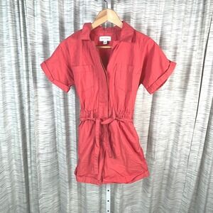Free Assembly Girls Utility Romper Coral Red Short Sleeve Belted Size L‎ 10/12